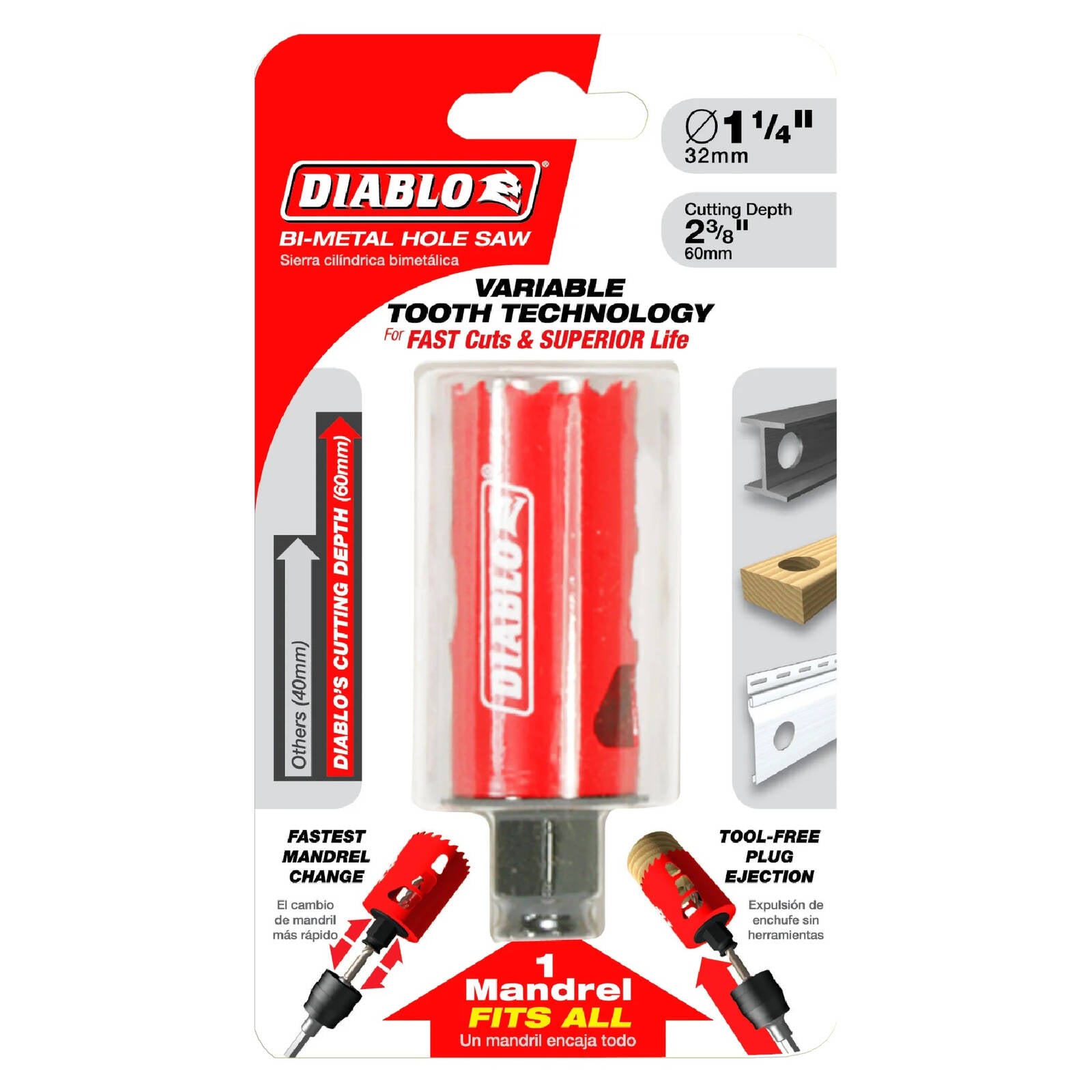 Diablo 32mm Bi-Metal Hole Saw 60mm Depth for Wood, Steel & Plastic