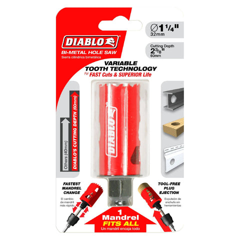 Diablo 32mm Bi-Metal Hole Saw 60mm Depth for Wood, Steel & Plastic