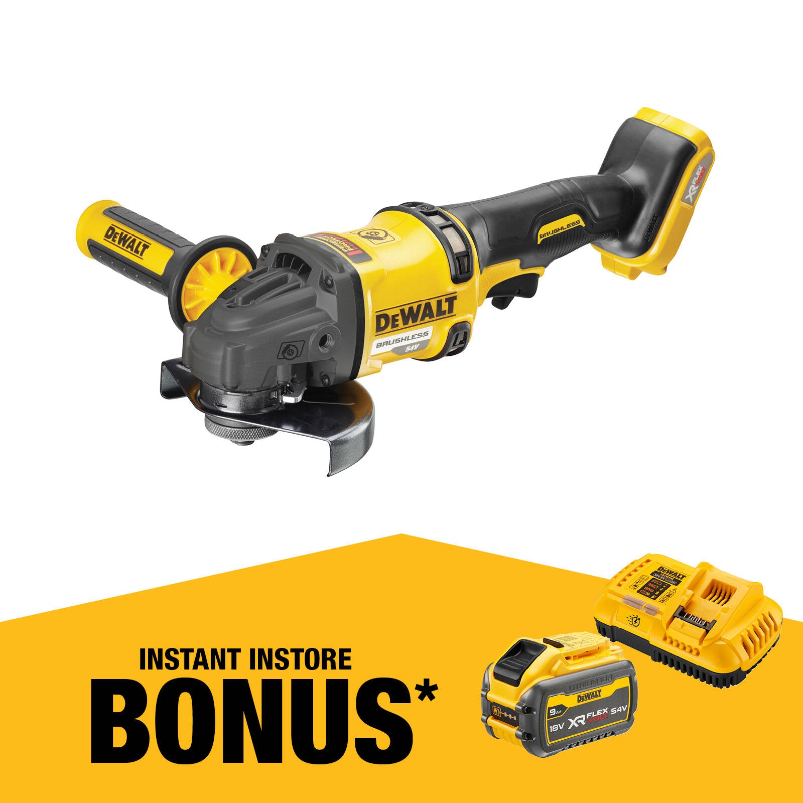 DeWALT 54V 125mm FlexVolt XR Brushless Angle Grinder Skin Only DCG418N-XJ