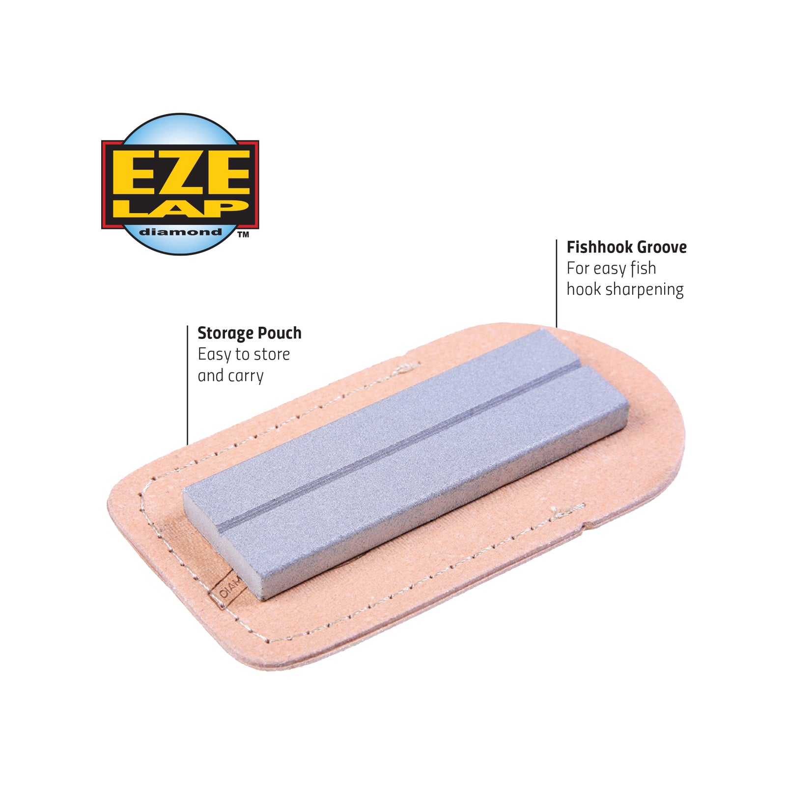 Eze-Lap 25 x 75mm Fine Diamond Plate Sharpener with Natural Tan Leather Pouch