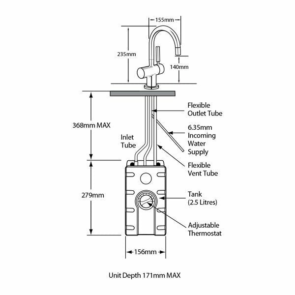 InSinkErator Steaming Hot Filtered Water Tap - Chrome Finish - 235mm High - H3300CH