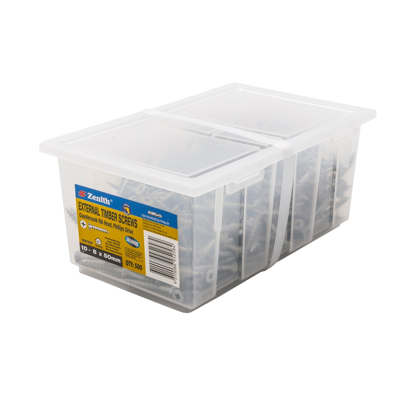 Zenith 10-8 x 50mm Galvanised Countersunk Ribbed Timber Screws - 500 Pack