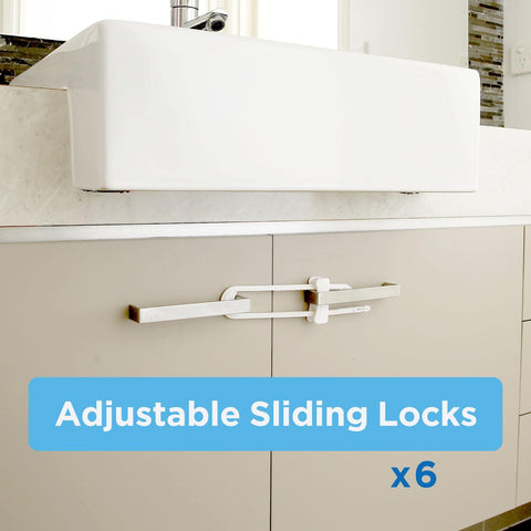 Perma Child Safety White Adjustable Sliding Cabinet Locks - 6 Pack