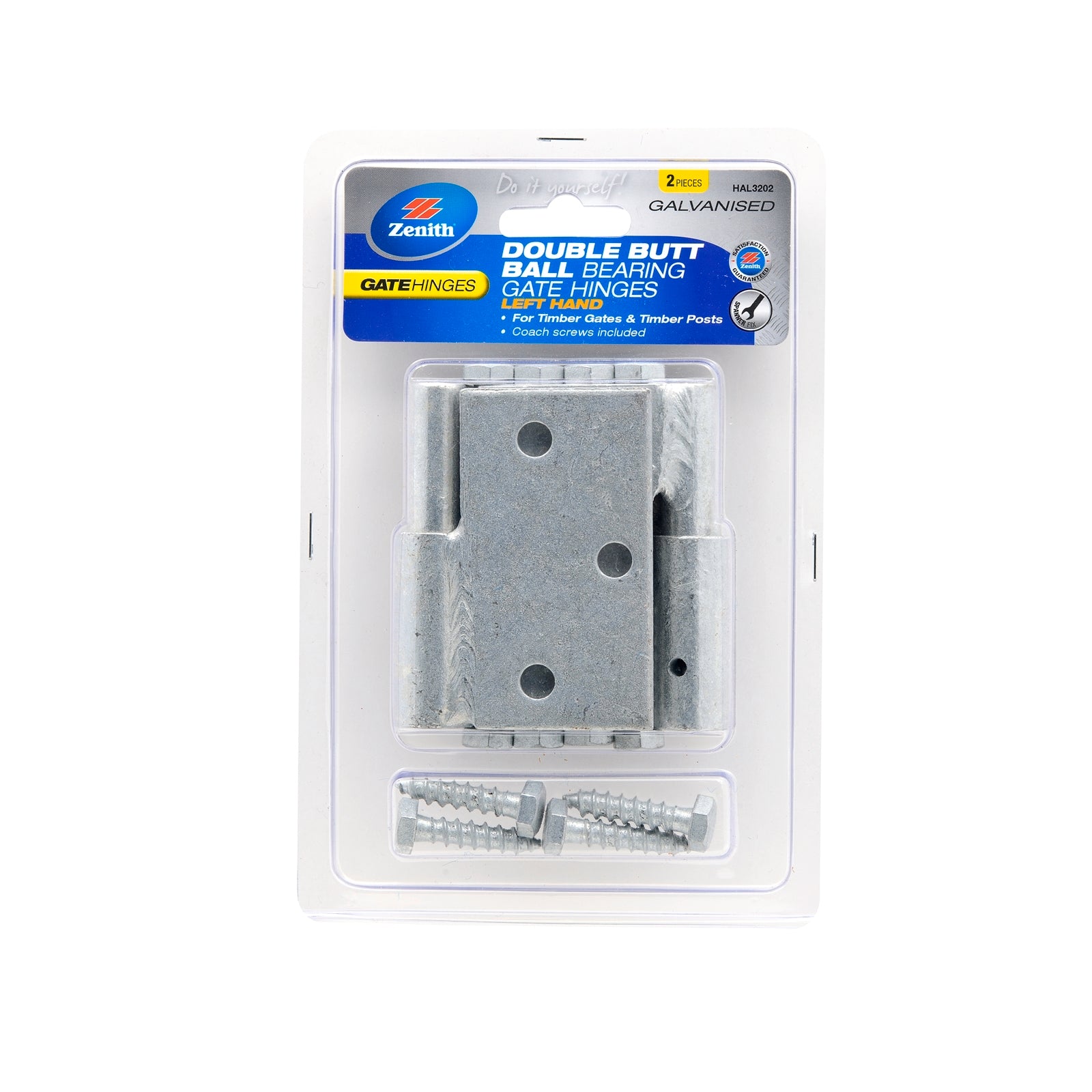 Zenith Galvanised Steel Double Butt Ball Bearing Timber-to-Timber Gate Hinges, Left Hand, 2 Pack