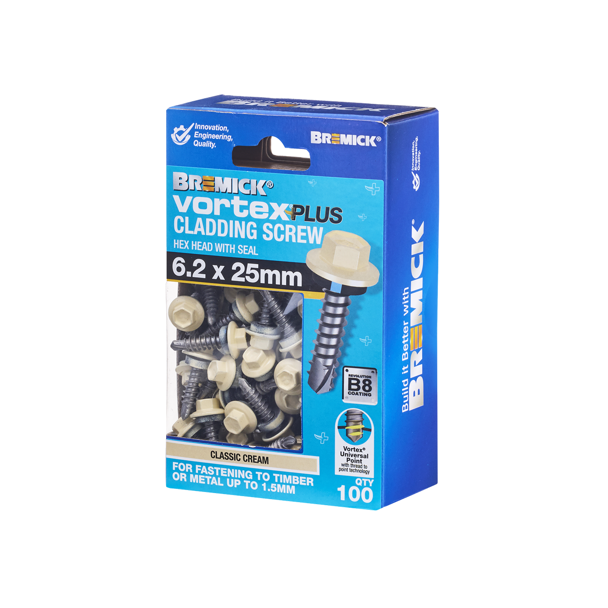 Bremick Vortex Plus 6.2 x 25mm Hex Cladding Screws B8 Classic Cream - 100 Pack