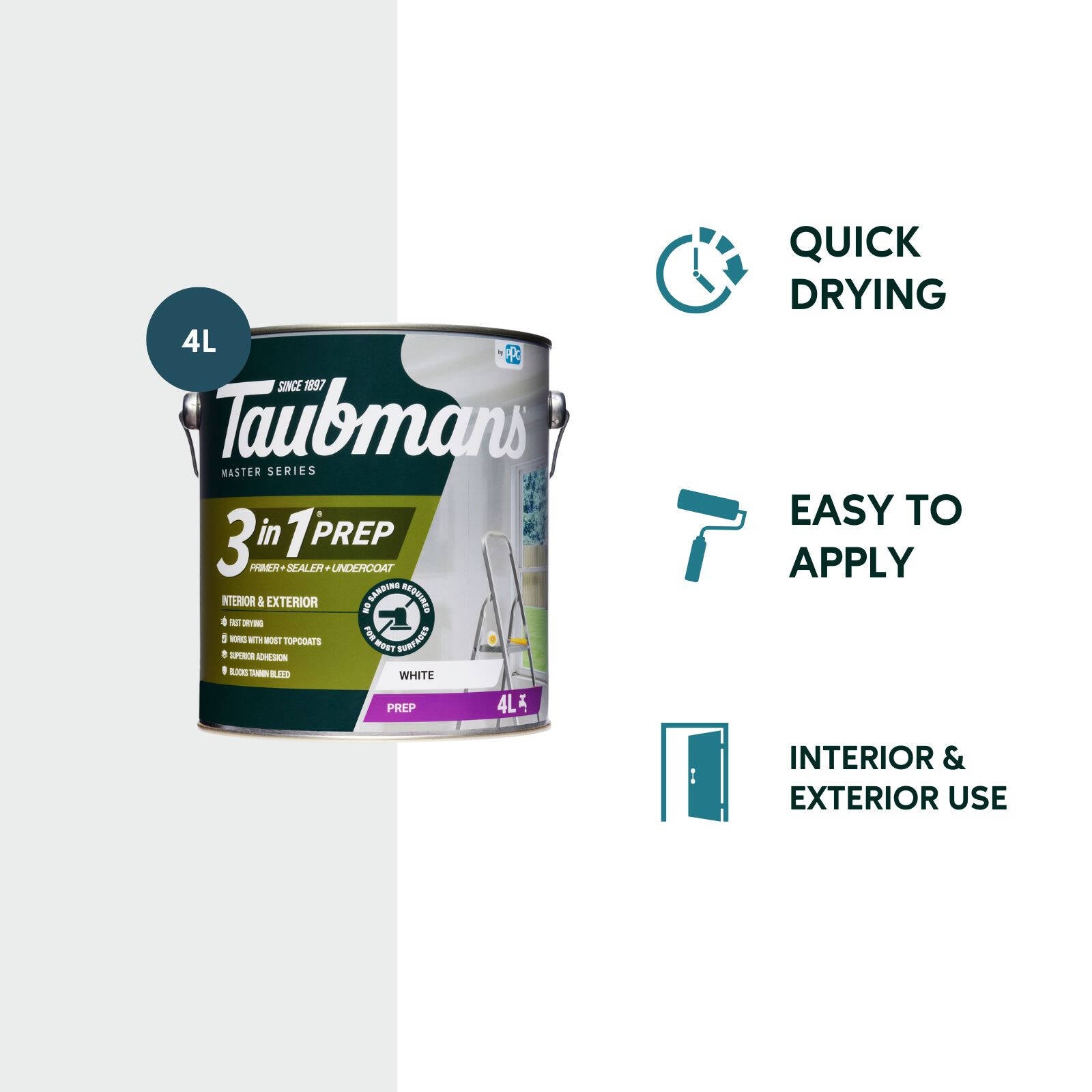 Taubmans 3 In 1 White 4L Interior & Exterior Primer Undercoat & Sealer, Water Based