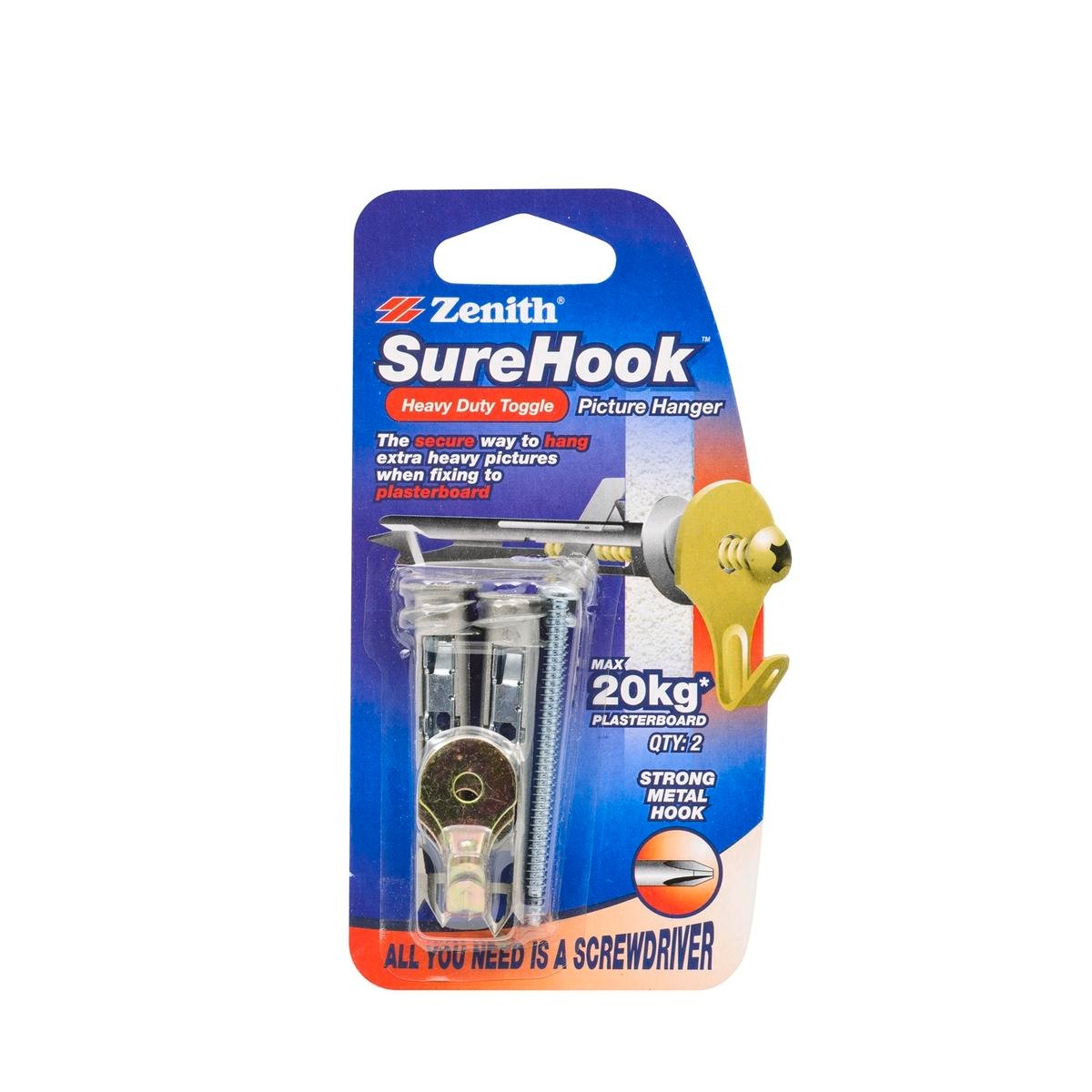 Zenith Picture Hanger - 20kg - Steel/Zinc Alloy - Heavy Duty - 2 Pack - SuperSaverAU - view 1