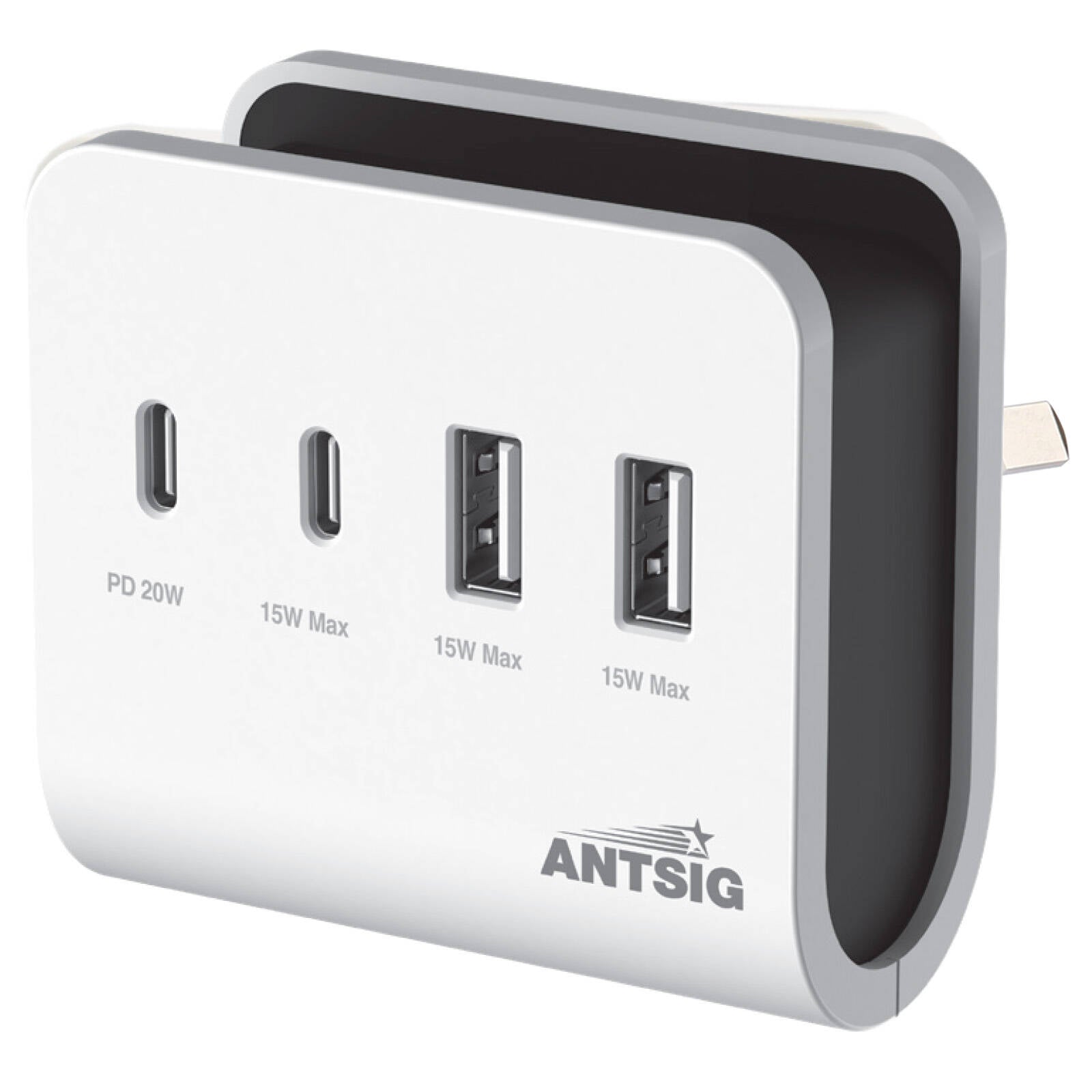 Antsig 20W 4-Port USB Wall Charger with Phone Holder - White ABS AP085B
