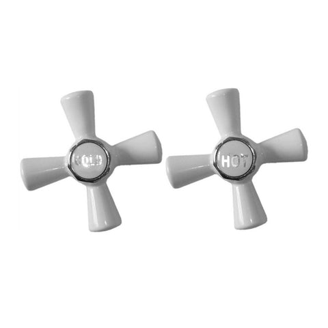 Shaw & Mason White Easy Clean Cross Tap Handles - Pair, Brass