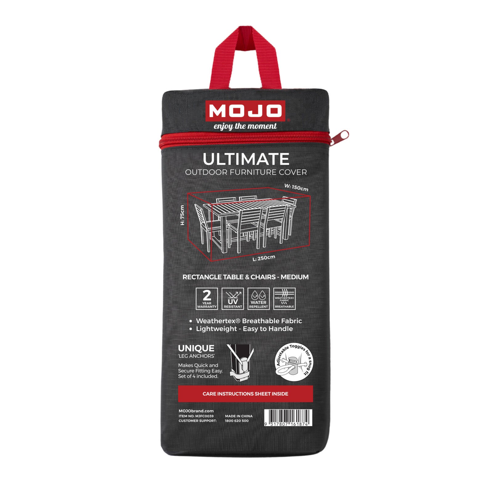 Mojo Medium Ultimate Rectangle Table & Chairs Outdoor Furniture Cover, Weathertex, Weather & UV Resistant