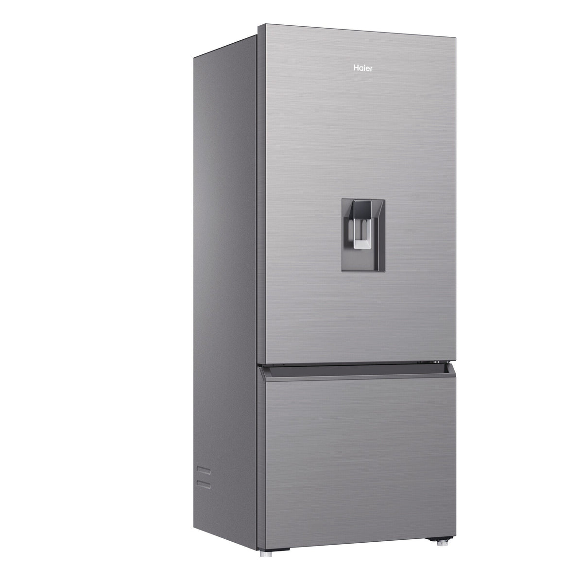 Haier 431L Bottom Mount Fridge - Non-Plumbed Water Dispenser, Satina Silver, Reversible Door - HRF420BHS