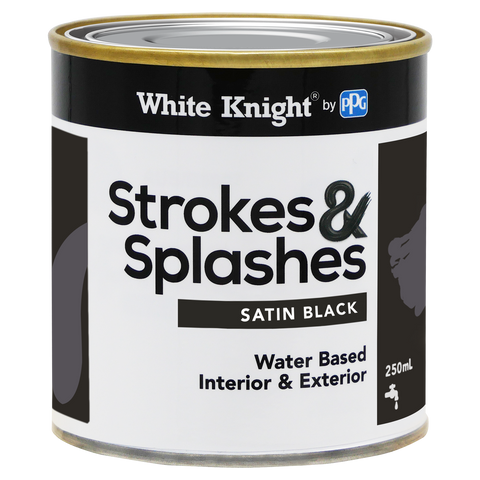 White Knight 250ml Black Satin Strokes & Splashes Craft Paint, Water Based, Indoor Outdoor