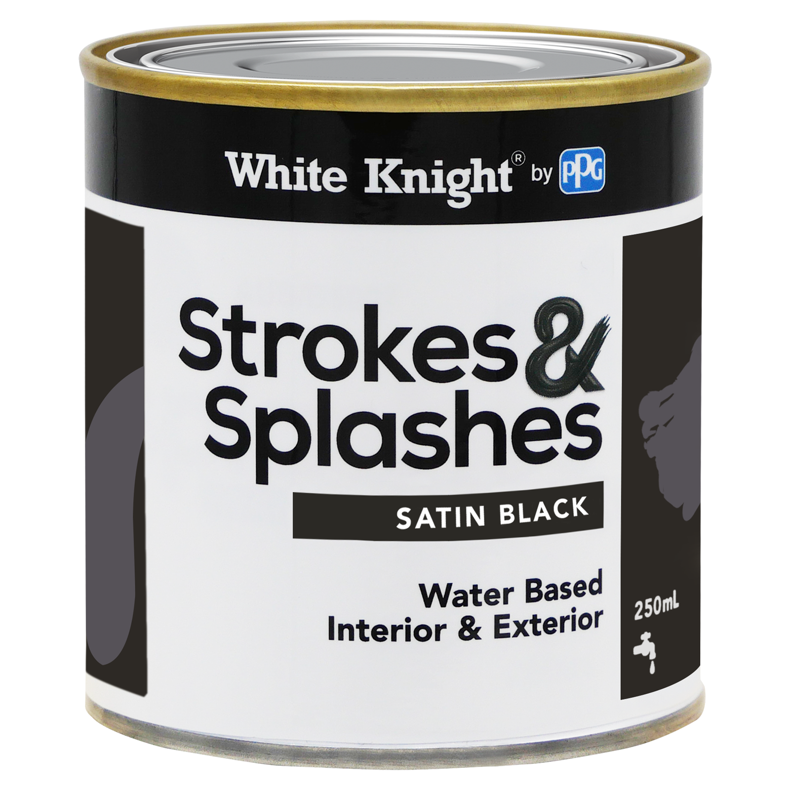 White Knight 250ml Black Satin Strokes & Splashes Craft Paint, Water Based, Indoor Outdoor