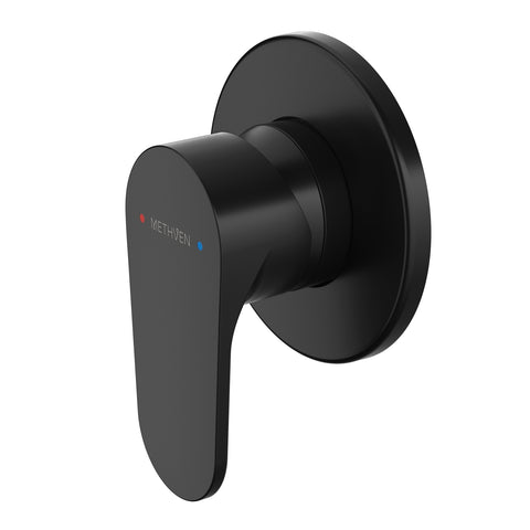 Methven Glide Matte Black Shower Mixer, 80mm Round Plate, Brass, Lever, Ceramic Disc, Wall Mount