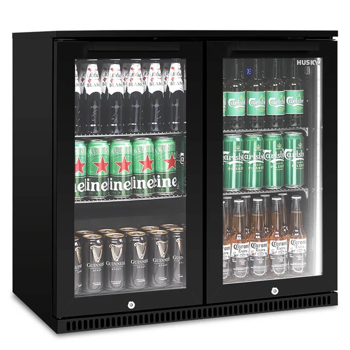 Husky double door outdoor beverage fridge - black, anti-condensation glass doors - ALFC2BLK840ELB
