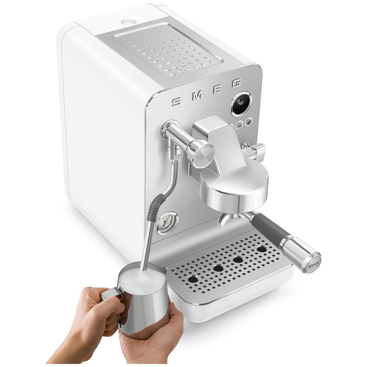 Smeg Minipro Espresso Coffee Machine - 15 Bar, Triple Thermoblock, Shot Timer, Matte White - EMC02WHMAU