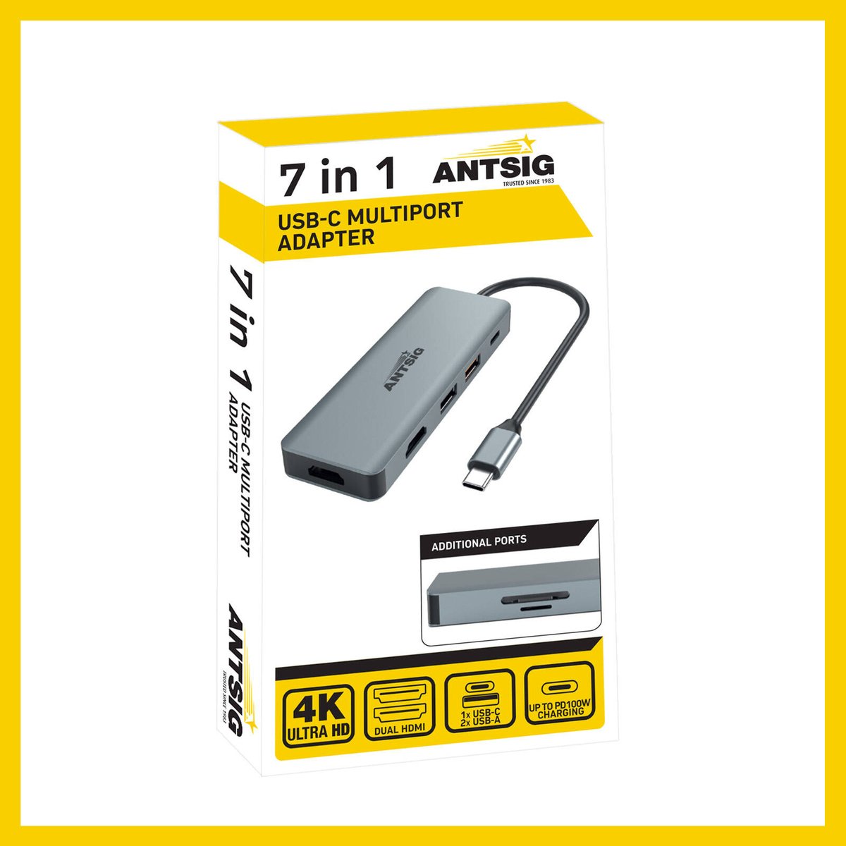 Antsig 7 in 1 USB C Multiport Adapter - Dual HDMI 4K - USB-A - SD Slots - 270mm - SuperSaverAU - view 3