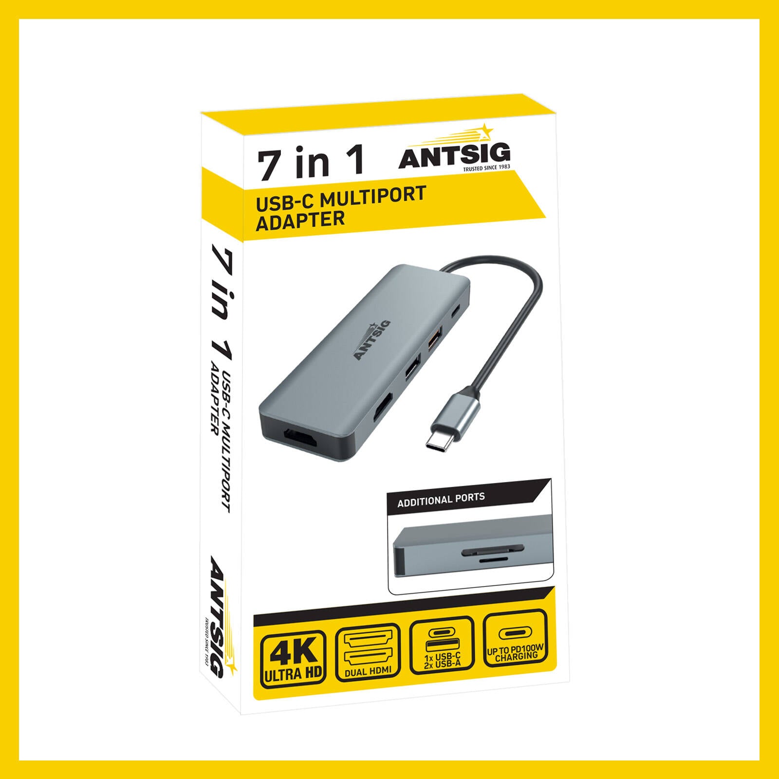 Antsig 7-in-1 USB-C Multiport Adapter - Dual HDMI 4K, USB 3.2, 100W PD AP542B