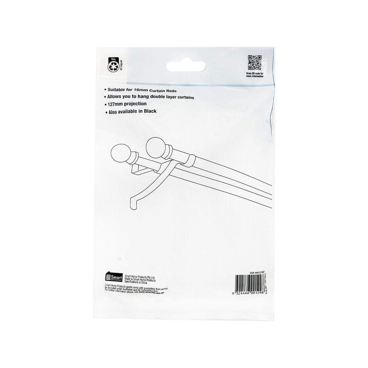 Windoware Double Stayed Curtain Rod Bracket 2 Pack - White - 127mm - SuperSaverAU - view 5