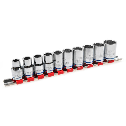 Trojan 10 Piece 1/2" Drive Metric Socket Rail Set, Chrome Vanadium 12 Point