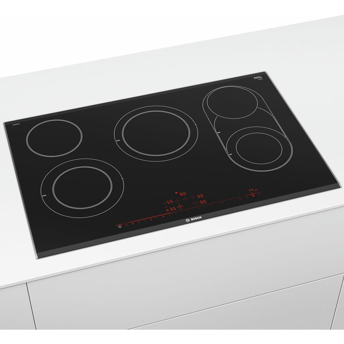 Bosch 80cm Series 8 Ceramic Cooktop - Black, 5 Zones, CombiZone, PowerBoost, 17 Power Levels - PKM875DP1A