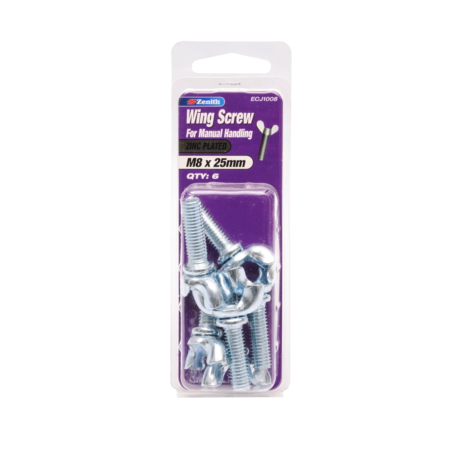 Zenith M8 x 25mm Zinc Plated Steel Wing Screws - 6 Pack