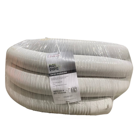 Brutus 100mm x 20m Slotted & Socked PVC Agi Pipe for Drainage
