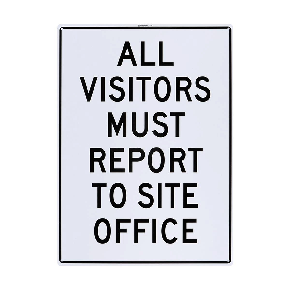 Sandleford All Visitors Plastic Sign 450 x 600mm White/Black - SuperSaverAU - view 1