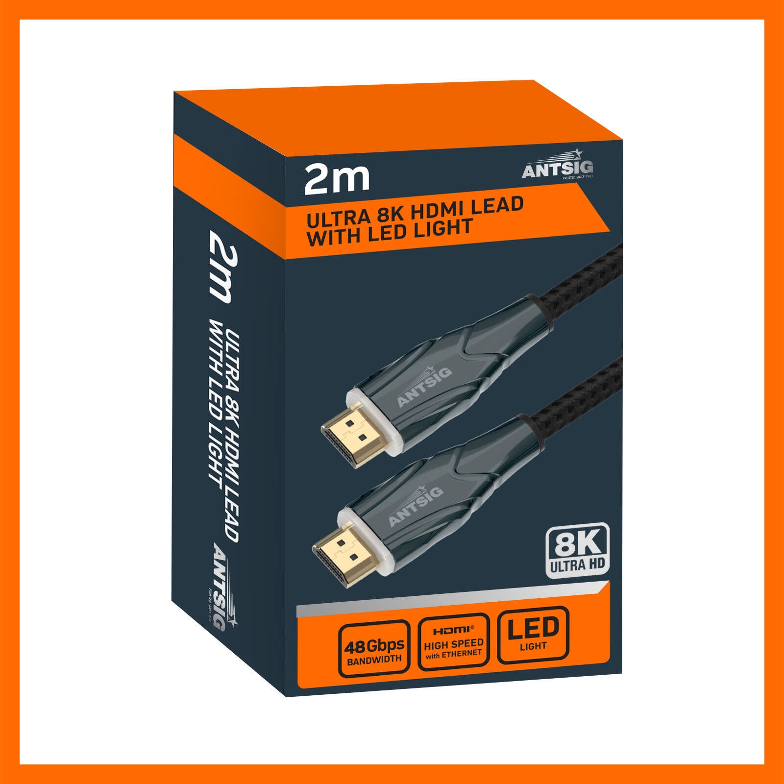 Antsig 2m Ultra 8K HDMI Lead AP467B8K - Nylon Braided, 8K & 4K Compatible