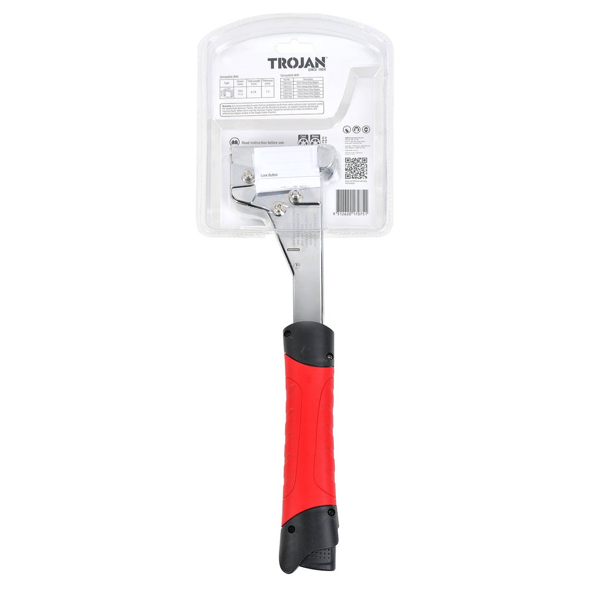 Trojan Heavy Duty Hammer Tacker TJQ70751 All-Steel Flat Staple