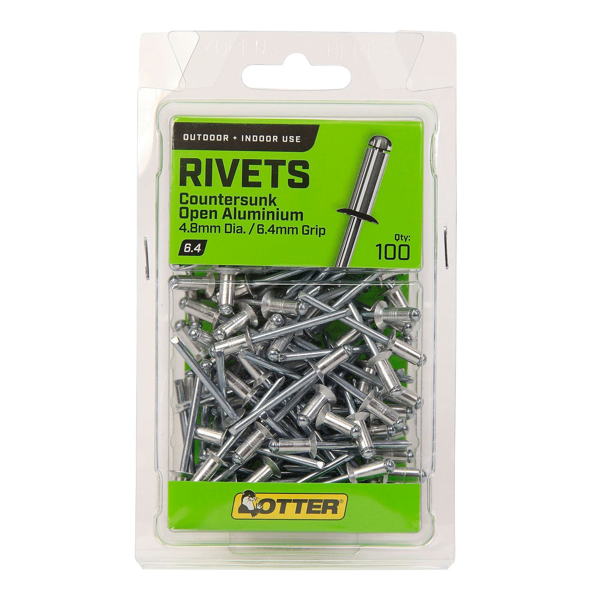 Otter 4.8 x 6.4mm Aluminium Countersunk Open Rivets 100 Pack