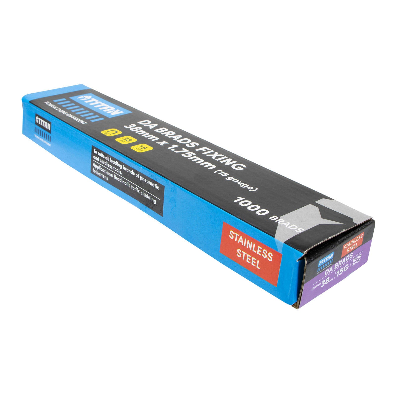 Titan 38 x 1.75mm 15 Gauge Stainless Steel 34 Degree Angled DA Brads - 1000 Pack