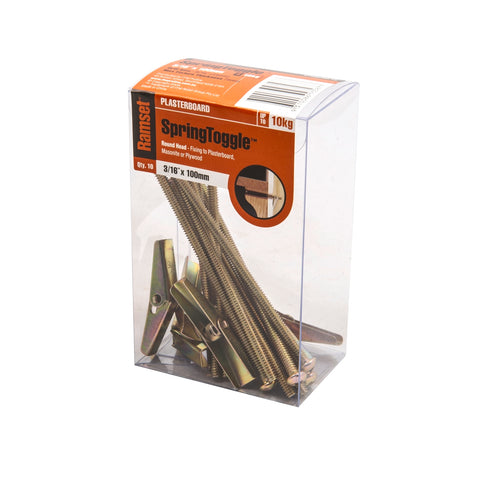 Ramset 3/16" x 100mm Round Head Spring Toggle 10 Pack - Gold Passivated Zinc Plated