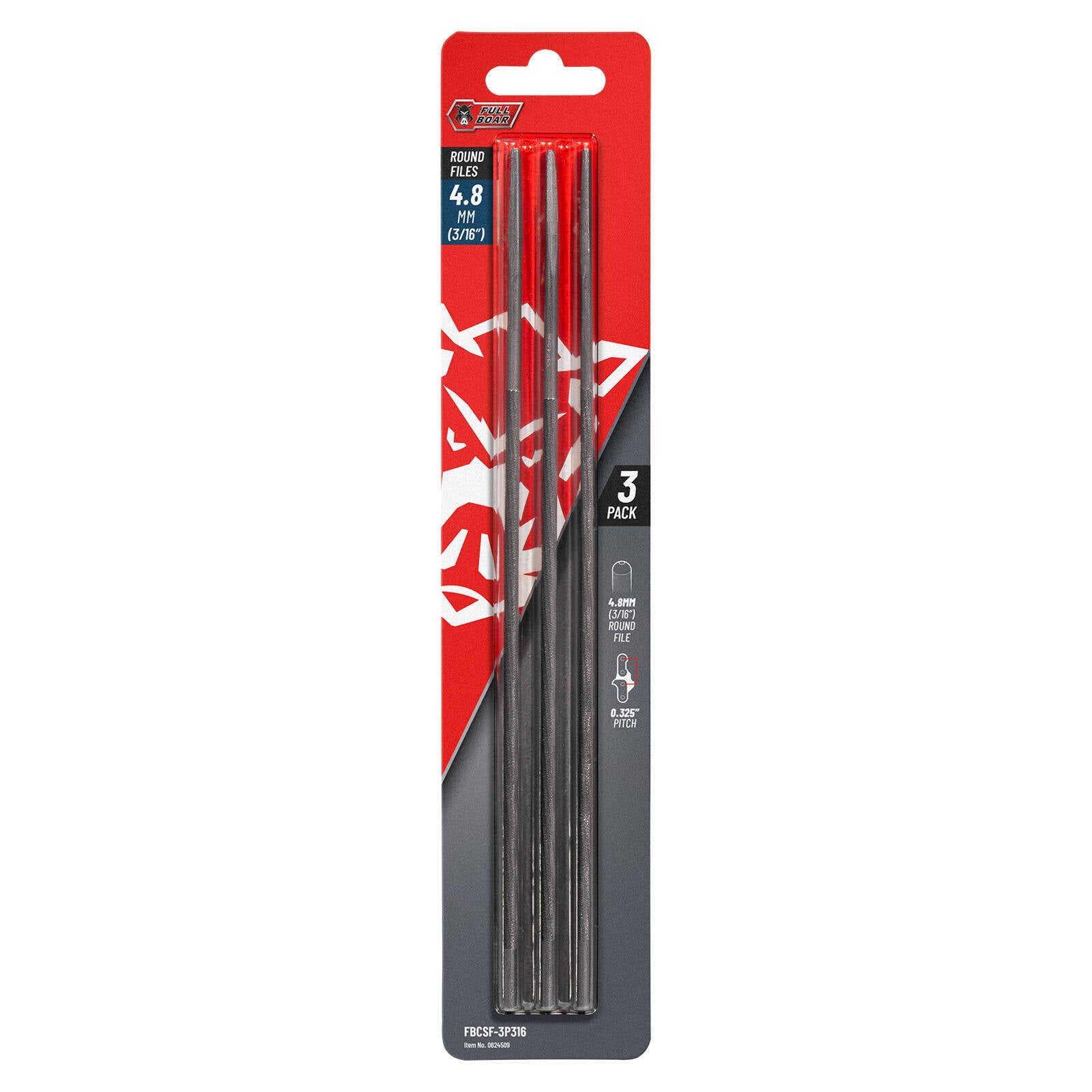 Full Boar 4.8mm (3/16") Round Tapered Chainsaw File - 3 Pack, 245mm
