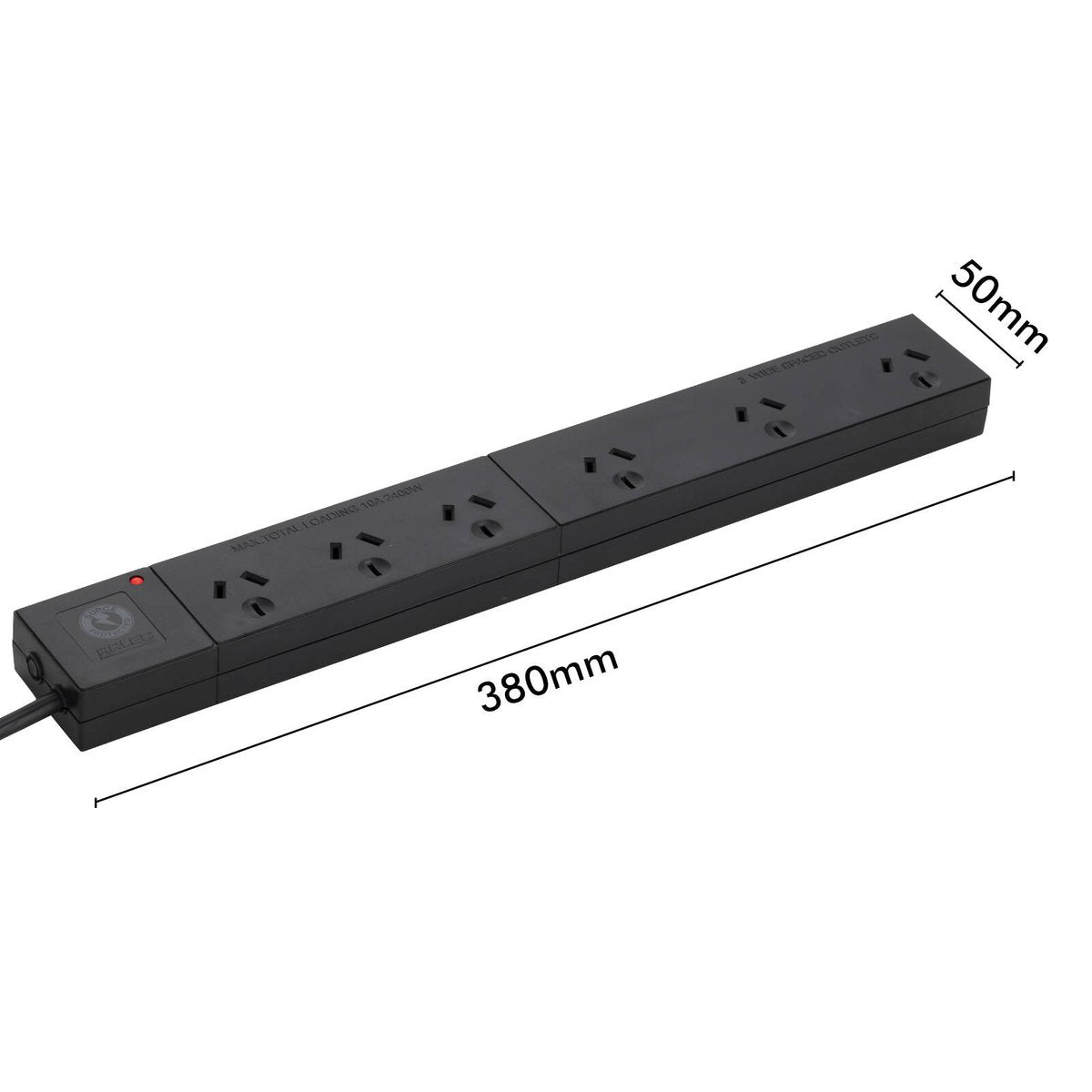 Arlec 6 Outlet Surge Protected Powerboard 380mm - Black - Wide Spaced - SuperSaverAU - view 4