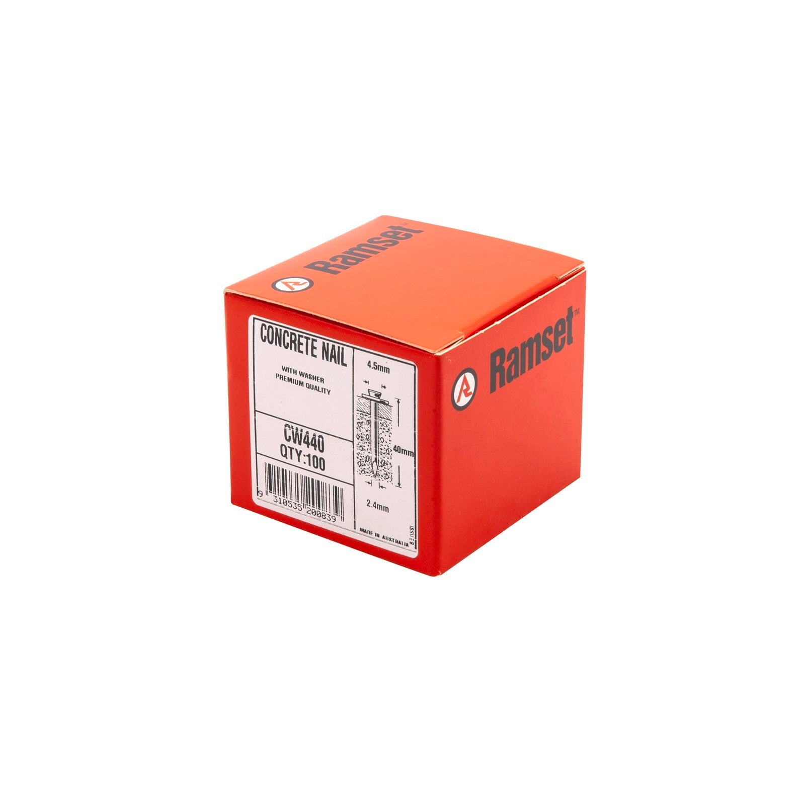 Ramset 2.4 x 40mm Concrete Nails with Washer, Carbon Steel, 100 Pack