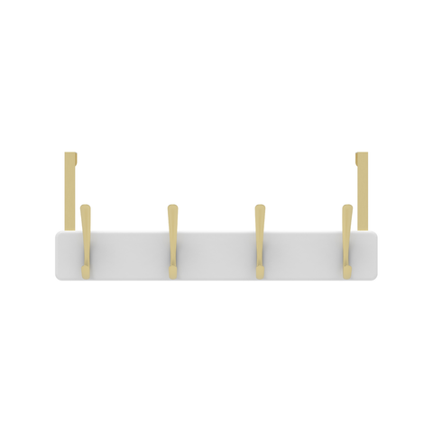 MODE Over Door Hanger - 4 Brushed Brass Hooks on White Board