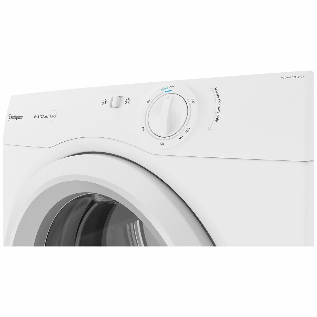 Westinghouse 4.5kg Vented Clothes Dryer - Reverse Tumble, Front or Rear Venting, White - WDV457H3WB