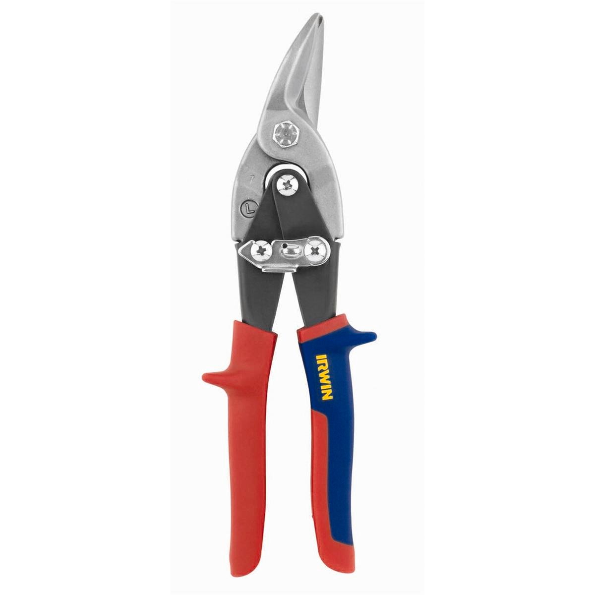 Irwin Left Straight Cut Offset Aviation Snips - 33mm Steel Blade, Red