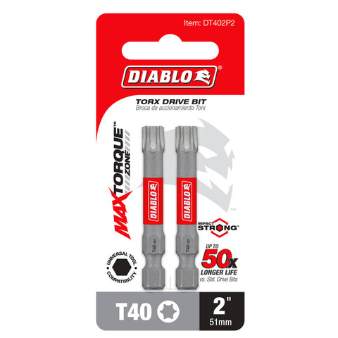 Diablo T40 Torx 2" Impact Power Drive Bits - 2 Pack