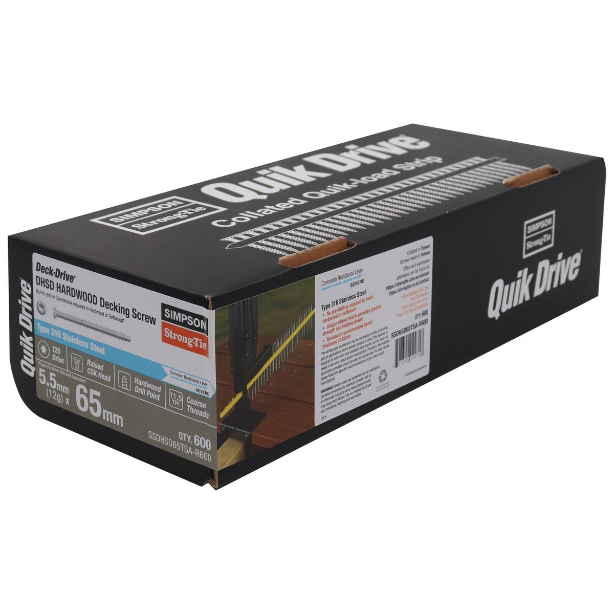 Simpson Strong-Tie 12G x 50mm 316 Stainless Steel Collated Quik Drive Decking Screw 500 Pack