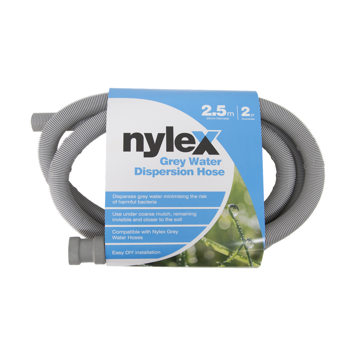 Nylex 22mm x 2.5m Grey Water Dispersion Hose, Polypropylene, Outdoor