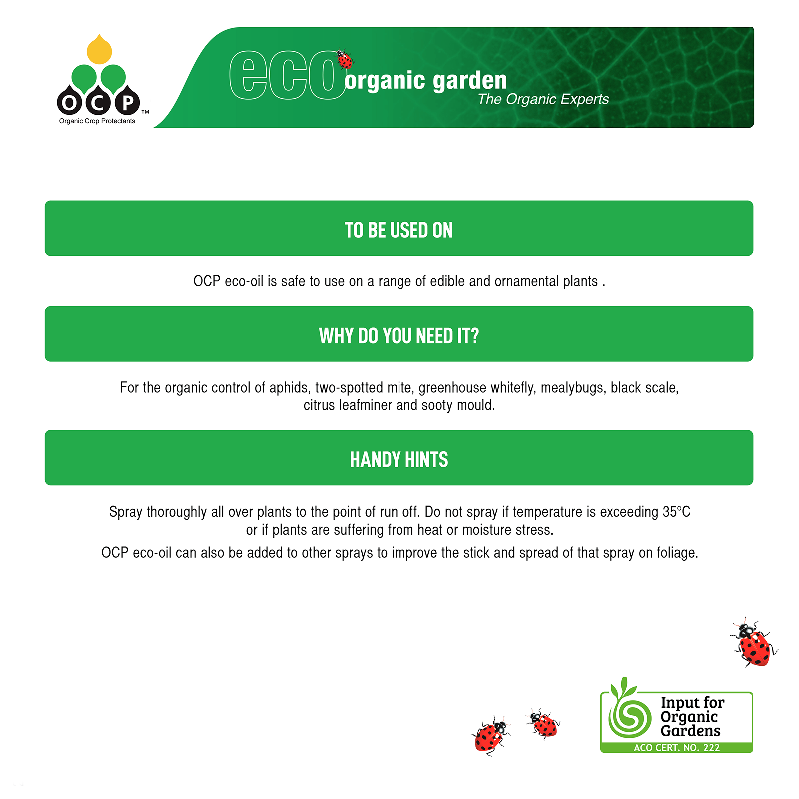 OCP Eco-Oil Concentrate 500ml - Organic Insecticide & Miticide Spray