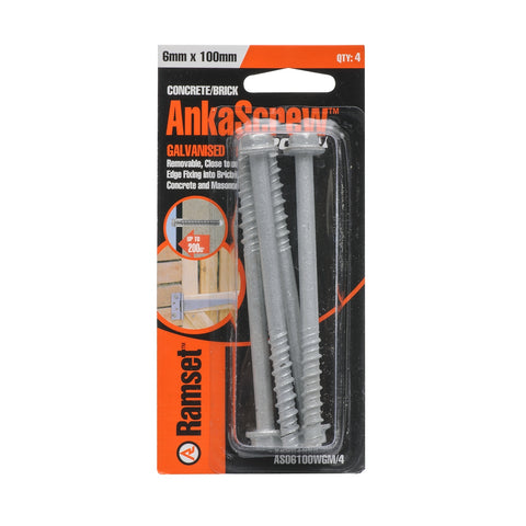 Ramset AnkaScrew 6 x 100mm Galvanised Masonry Anchor - Flanged Hex Screw-In - 4 Pack