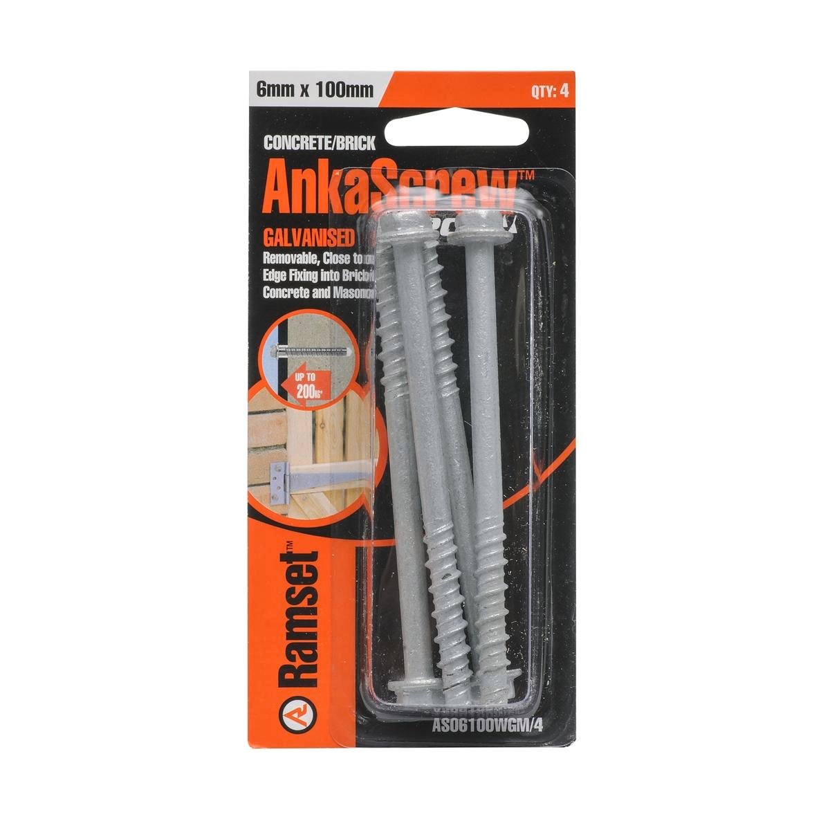 Ramset Ankascrew 6 x 100mm Galvanised Masonry Anchor 4 Pack - SuperSaverAU - view 1