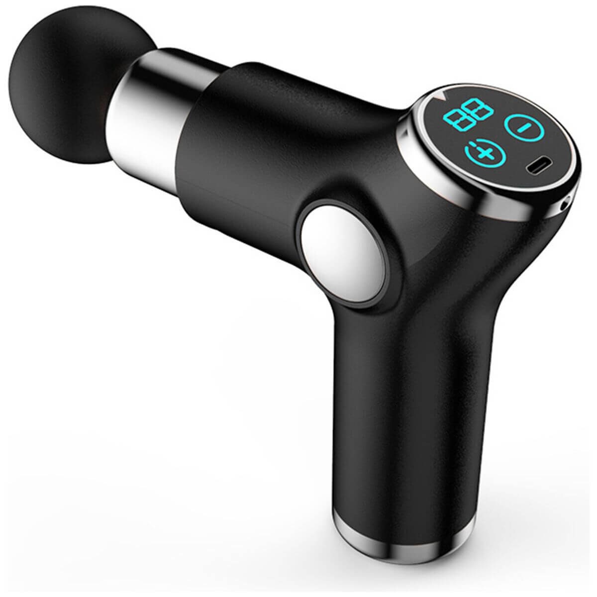 Fitsmart Mini Massage Therapy Device - LCD Display, 6 Speed Settings, 4 Attachments, Black - 10002660
