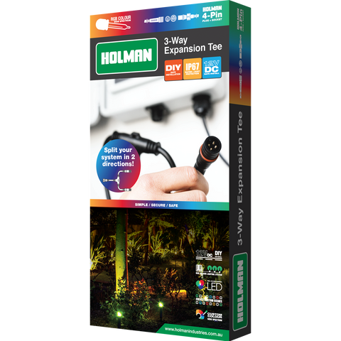 Holman RGB Colour 4-Pin Garden Light Expansion Tee Plug and Socket Connection ALCRGB3T