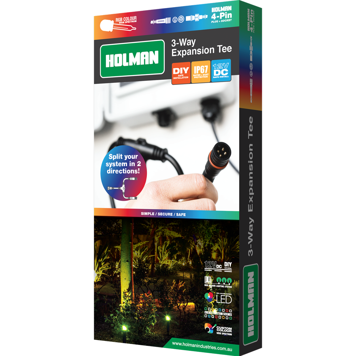Holman RGB Colour 4-Pin Garden Light Expansion Tee Plug and Socket Connection ALCRGB3T
