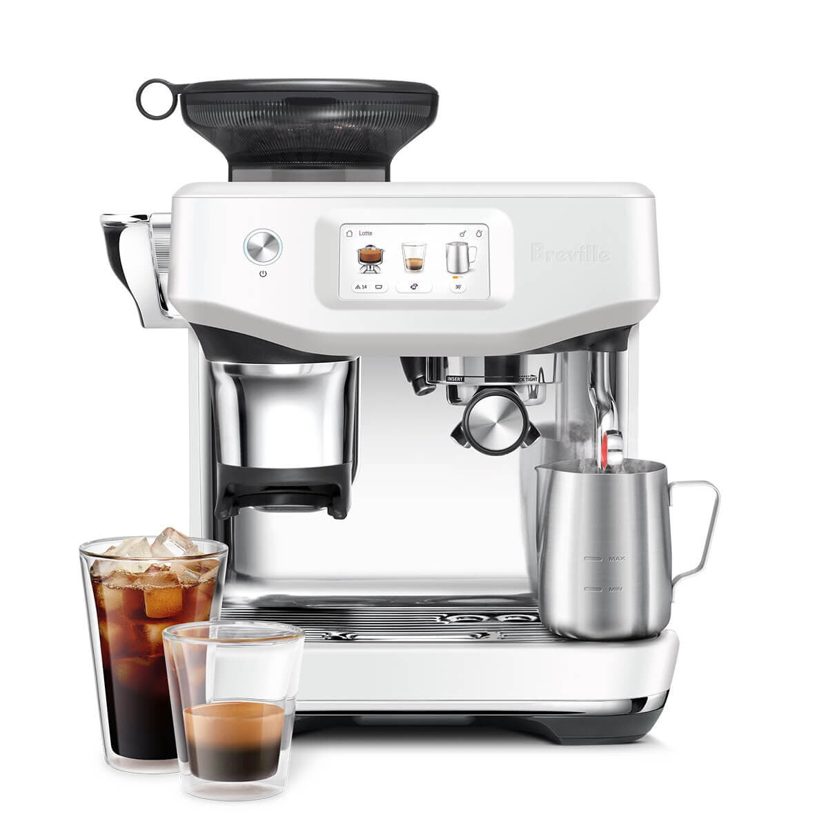 Breville Barista Touch Impress Coffee Machine - 13 Presets, Auto MilQ, Sea Salt White - BES881SST2IAN2