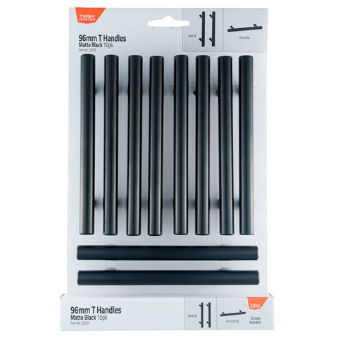 Taskmaster 96mm Matte Black T Handle - 10 Pack Cabinet Handles